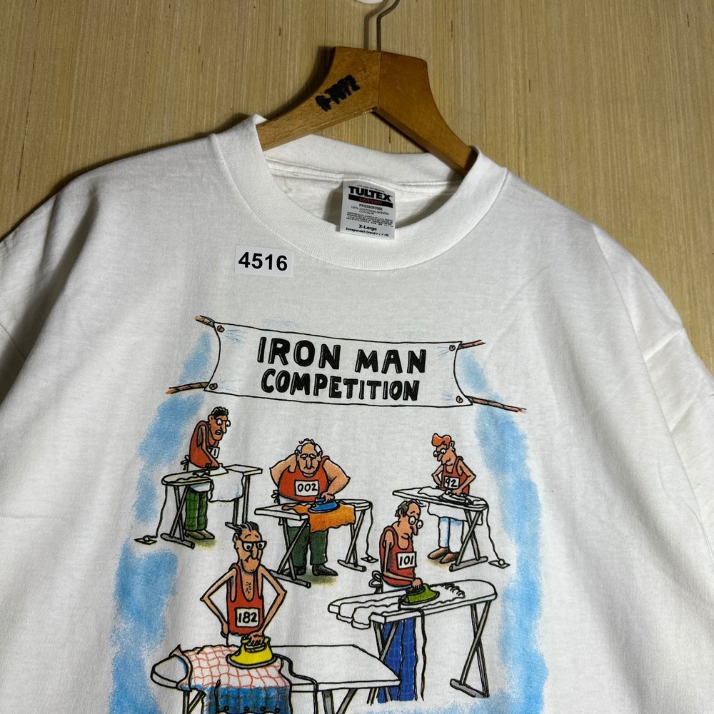 Vintage Iron Man Competition Shirt Mens Extra Large White Short Sleeve Graphic - Picture 6 of 14
